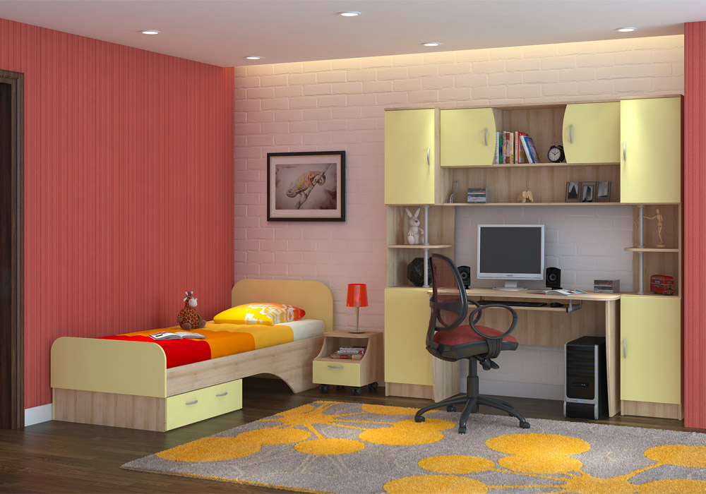 Ника - модульная система для детской комнаты в цвете бук песочный/ лимонный сорбет