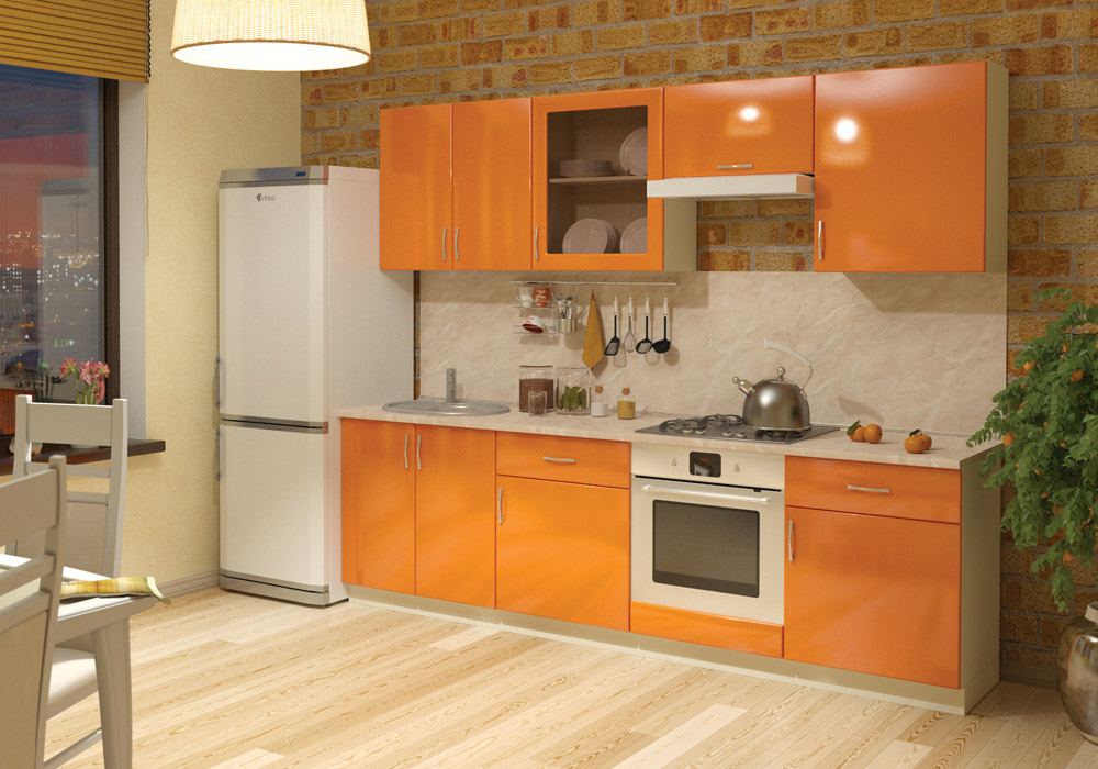 Сандра - мебель для кухни цвет ваниль глянец/ манго глянец